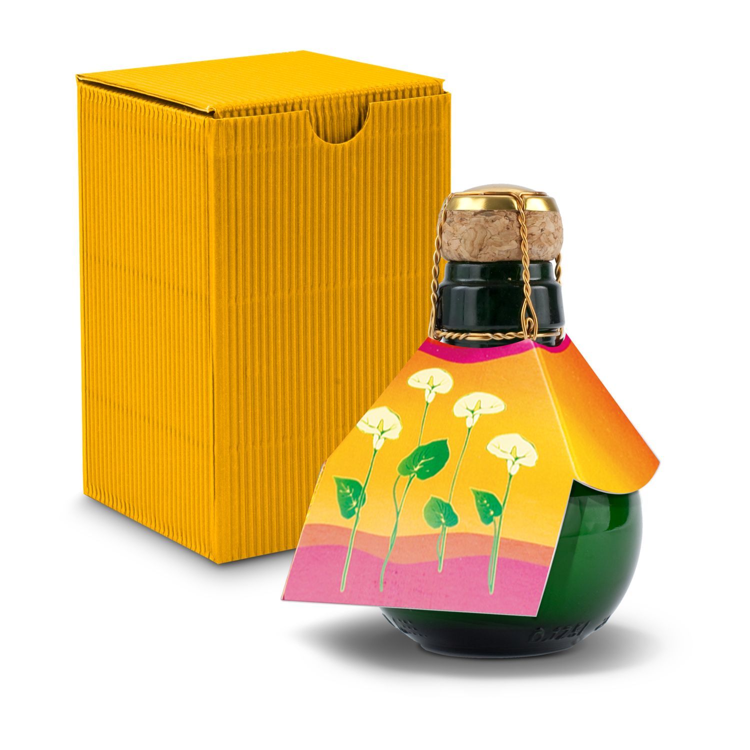 Werbeanbringung an der Flasche (Manschette: ca. 15 x 15 cm, Anhänger 5 x 5 cm)