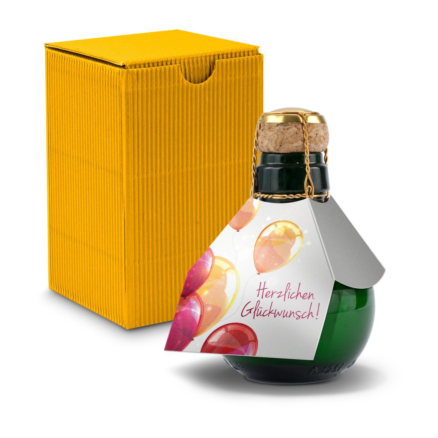Werbeanbringung an der Flasche (Manschette: ca. 15 x 15 cm, Anhänger 5 x 5 cm)