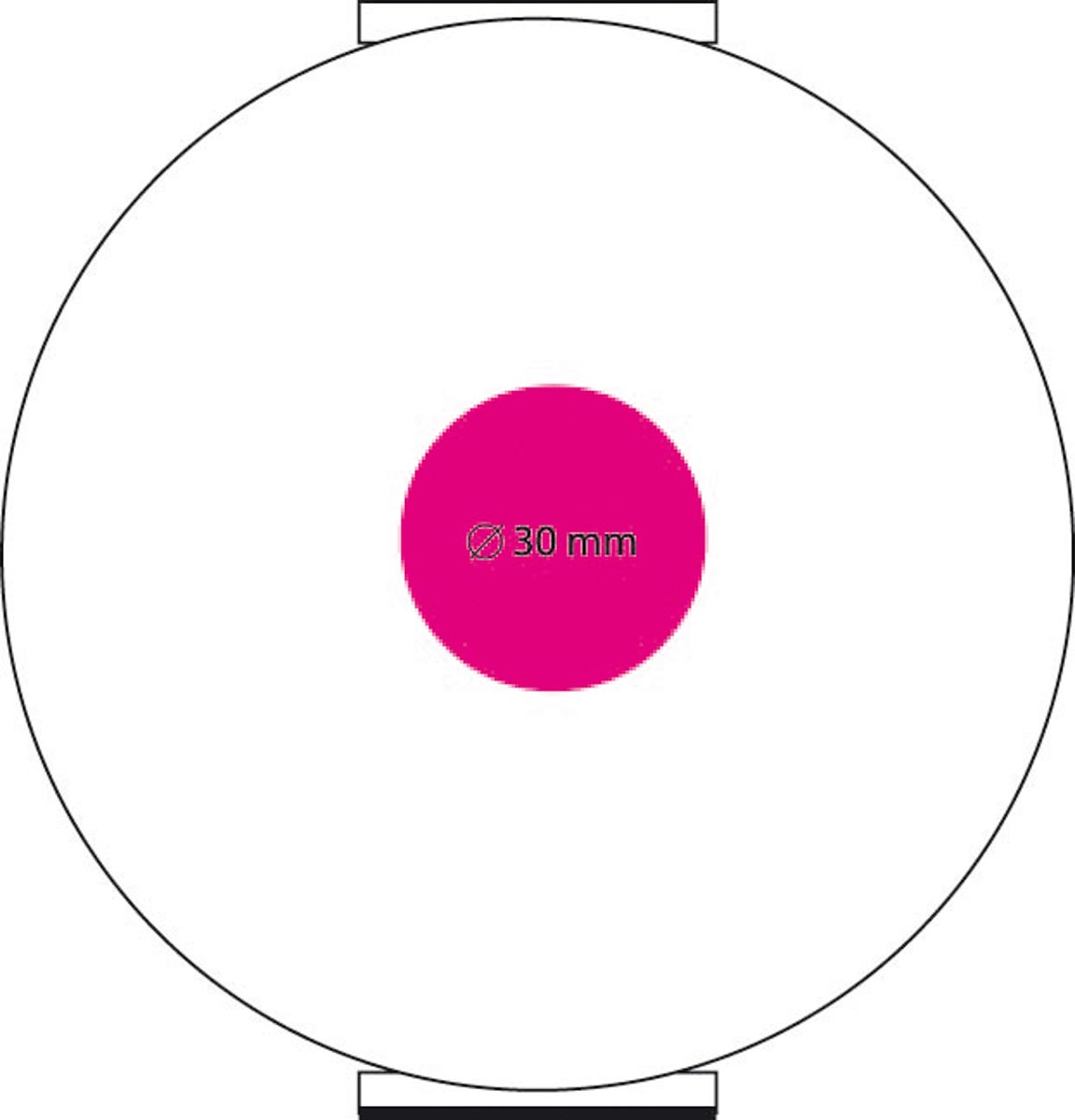 vorne, oben oder seitlich (Ø 3 cm)